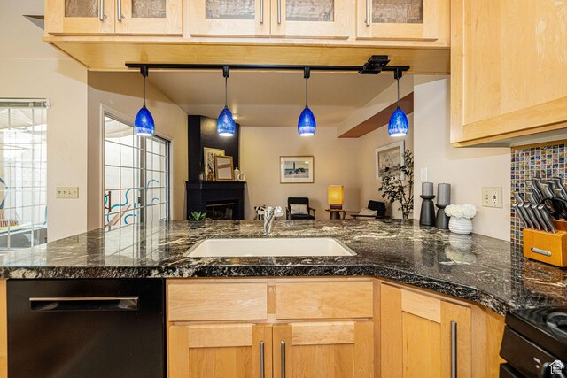 2356 E 3900 S, Millcreek, UT 84124 - kitchen featuring dishwasher, light brown cabinetry, hanging light fixtures, and stove