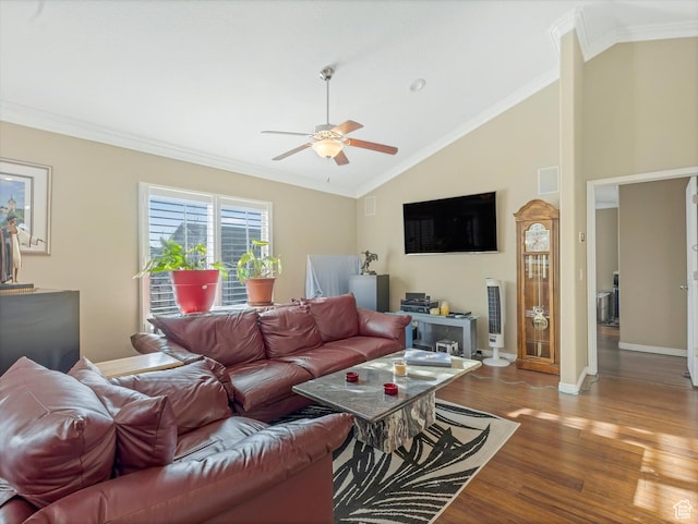 3057 N 3325 W, Plain City, UT 84404 - living room with wood finished floors, crown molding, and ceiling fan