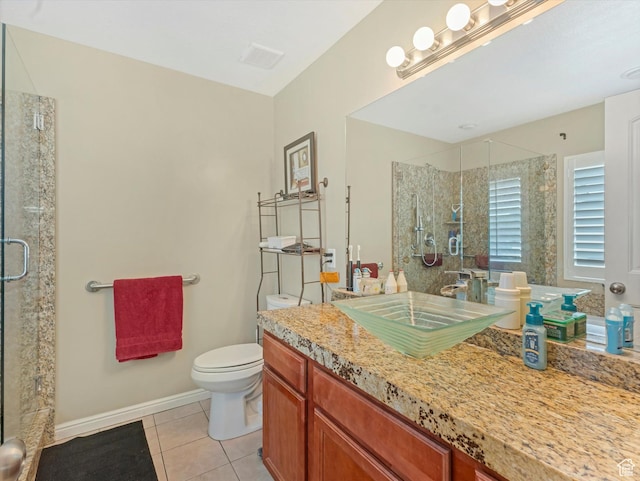 3057 N 3325 W, Plain City, UT 84404 - full bathroom featuring vanity, a stall shower, tile patterned flooring, toilet, and visible vents