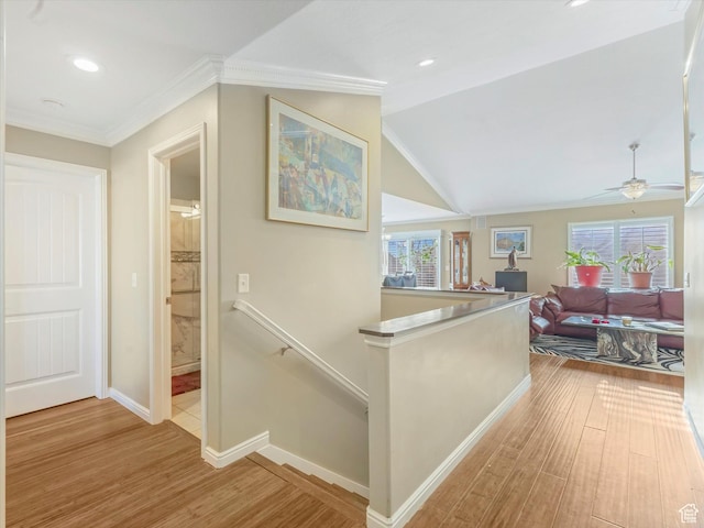 3057 N 3325 W, Plain City, UT 84404 - hall featuring a wealth of natural light, an upstairs landing, vaulted ceiling, and wood finished floors