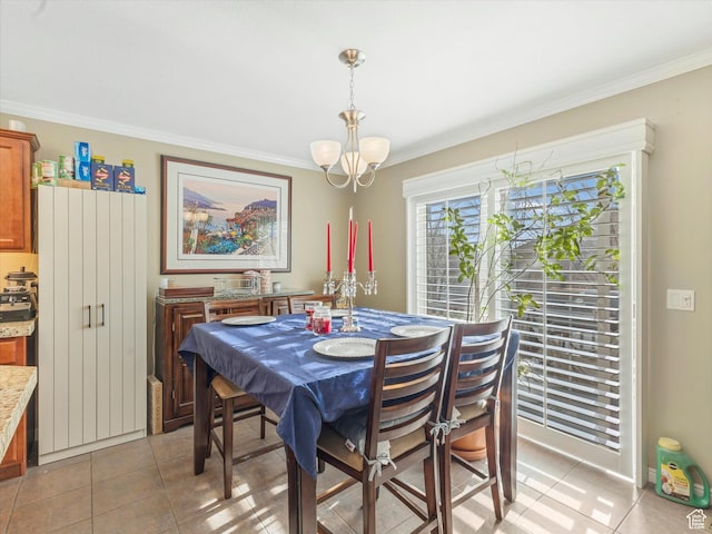 3057 N 3325 W, Plain City, UT 84404 - dining area featuring ornamental molding, a notable chandelier, and light tile patterned flooring