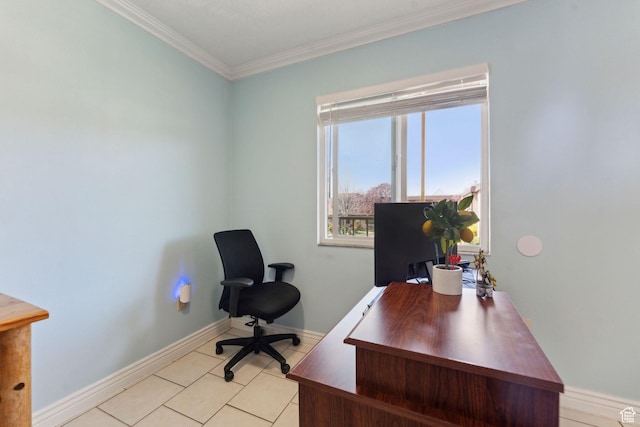 1601 W 400 S Unit 26, Salt Lake City, UT 84104 - home office featuring baseboards, crown molding, and light tile patterned flooring