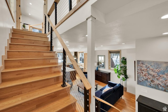 10802 E Green Briar Rd Unit 562, Heber City, UT 84032 - stairs featuring wood finished floors and recessed lighting