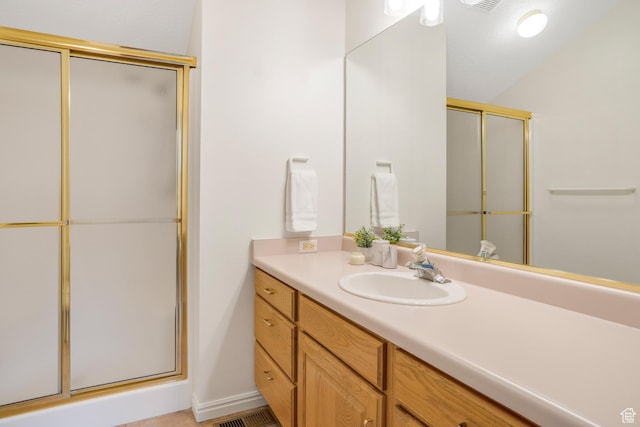 282 Valley View Dr, Springdale, UT 84767 - full bathroom with an enclosed shower, vanity, and visible vents