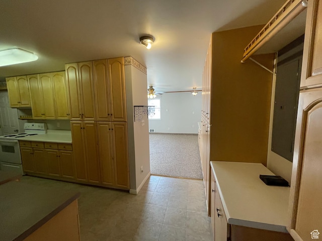 848 N 500 W, Malad City, ID 83252 - kitchen featuring baseboards, ceiling fan, and white electric range