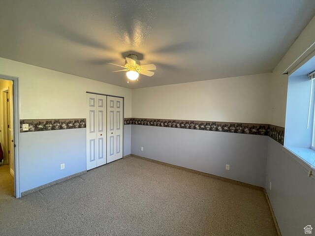 848 N 500 W, Malad City, ID 83252 - unfurnished bedroom with ceiling fan, a closet, baseboards, and carpet floors