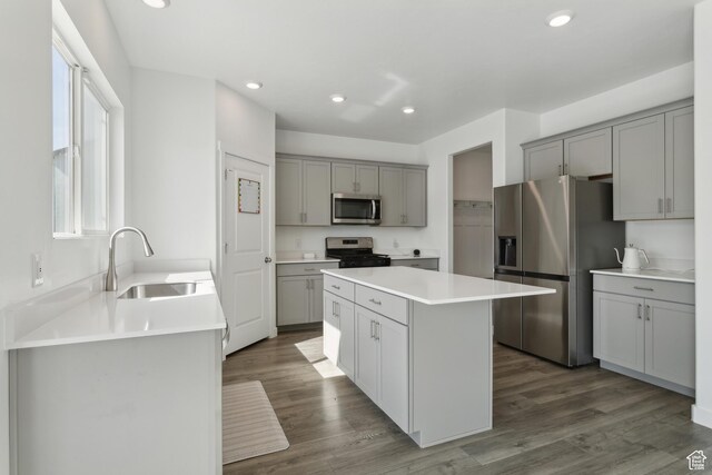 13 N N Maraschino Ln, Grantsville, UT 84029 - kitchen featuring a sink, gray cabinets, a center island, and appliances with stainless steel finishes