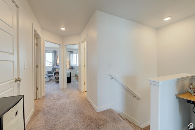 4696 W Talavera Way, Kearns, UT 84118 - corridor with recessed lighting, an upstairs landing, light carpet, and baseboards