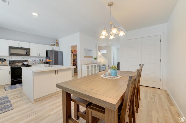 4696 W Talavera Way, Kearns, UT 84118 - dining room with visible vents, baseboards, a notable chandelier, light wood finished floors, and recessed lighting