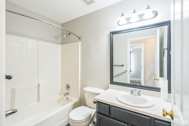 281 W Calias Ln, Stansbury Park, UT 84074 - bathroom featuring visible vents, toilet, vanity, and tub / shower combination