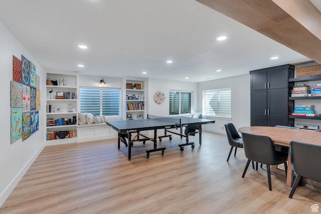 2155 E Blue Sky Dr, Eagle Mountain, UT 84005 - rec room with recessed lighting, built in shelves, light wood-style floors, and baseboards