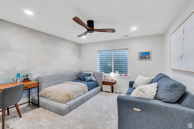 2155 E Blue Sky Dr, Eagle Mountain, UT 84005 - bedroom featuring visible vents, recessed lighting, carpet, and a ceiling fan