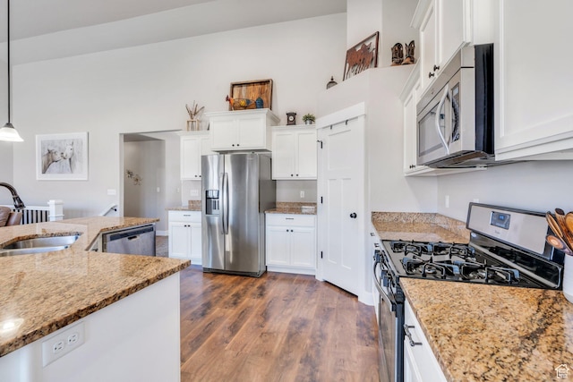 2155 E Blue Sky Dr, Eagle Mountain, UT 84005 - kitchen featuring dark wood-style floors, white cabinetry, a sink, and appliances with stainless steel finishes