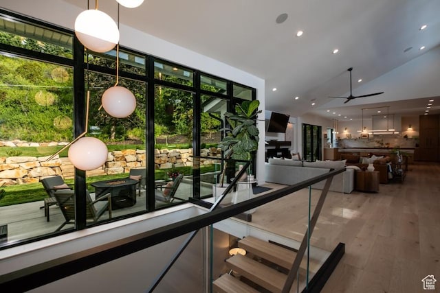 4155 S Parkview Dr, Salt Lake City, UT 84124 - interior space featuring light wood-style flooring, high vaulted ceiling, ceiling fan, and recessed lighting