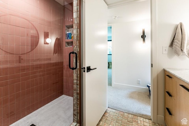 4155 S Parkview Dr, Salt Lake City, UT 84124 - bathroom featuring baseboards, a shower stall, and vanity