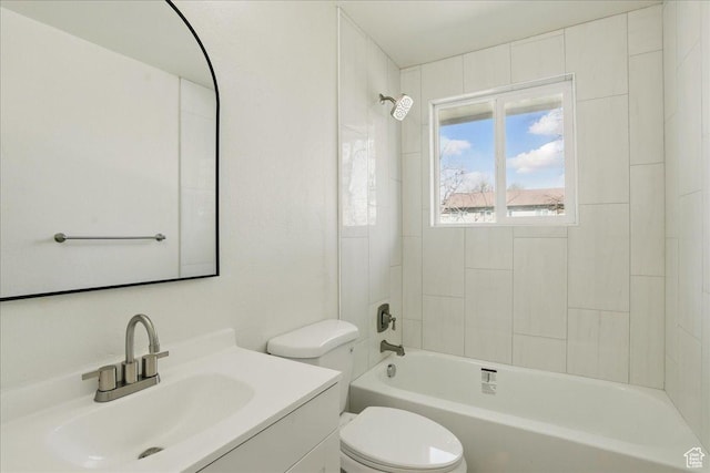 full bath featuring shower / bath combination, vanity, and toilet