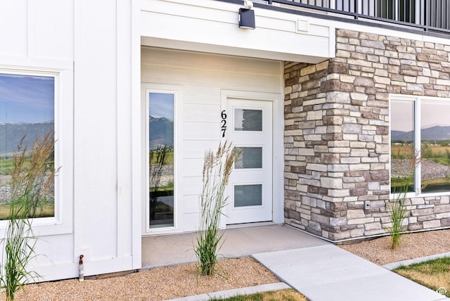 632 E 730 N, Hyrum, UT 84319 - view of exterior entry with a mountain view and stone siding