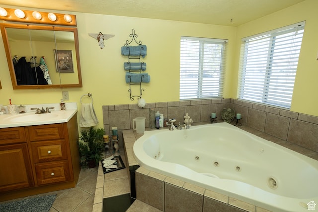 145 S 100 E, Redmond, UT 84652 - bathroom with vanity, a tub with jets, and tile patterned flooring