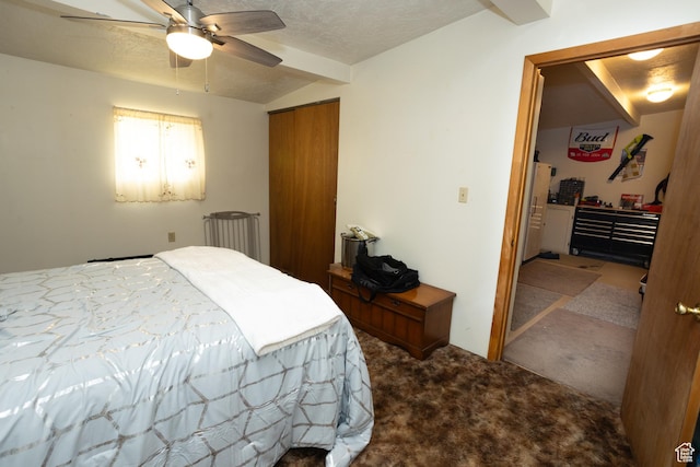 145 S 100 E, Redmond, UT 84652 - bedroom with ceiling fan, a textured ceiling, a closet, vaulted ceiling, and carpet floors