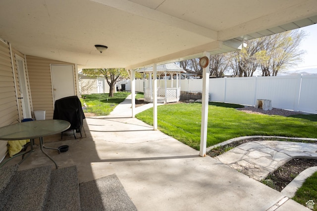 145 S 100 E, Redmond, UT 84652 - view of patio with a fenced backyard, an outdoor structure, area for grilling, and a storage unit