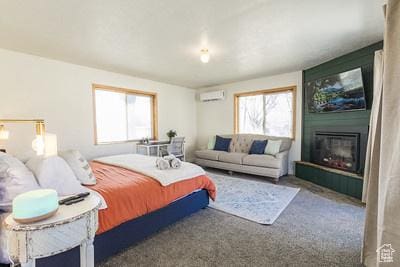 48 E 2nd N, Manila, UT 84046 - carpeted bedroom with a wall mounted air conditioner and a large fireplace
