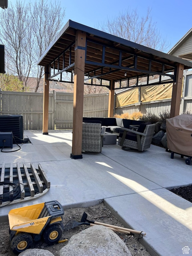 7777 N Mountain Ash Way, Eagle Mountain, UT 84005 - view of patio / terrace with central AC, grilling area, outdoor lounge area, and fence