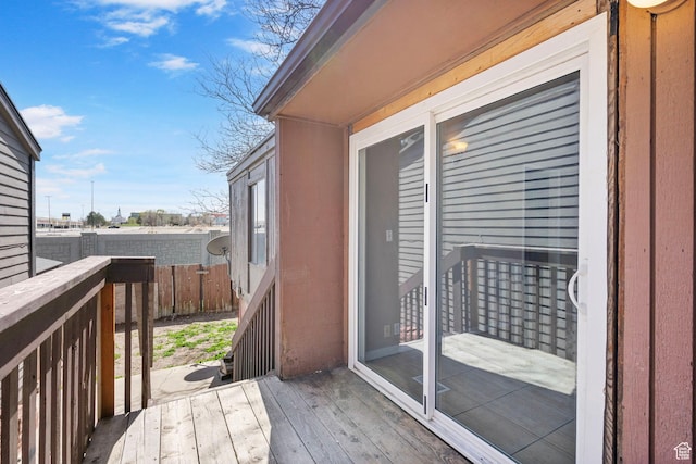 view of wooden balcony featuring a deck