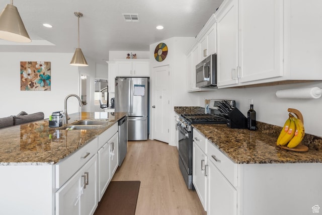 4898 N 10 E, Enoch, UT 84721 - kitchen featuring white cabinets, visible vents, a sink, and appliances with stainless steel finishes