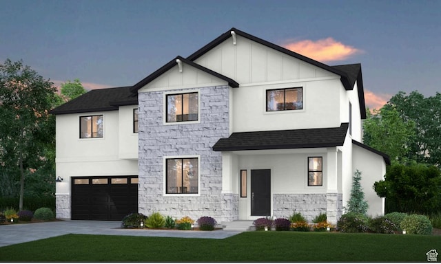 162 N Mia Cv Unit 16, Saratoga Springs, UT 84045 - view of front facade featuring stone siding, board and batten siding, concrete driveway, and a shingled roof