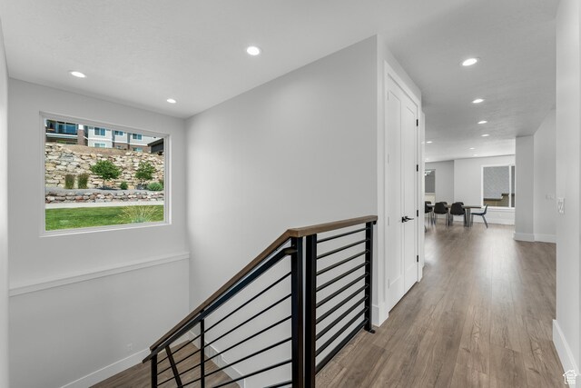 3131 E Lindsay Spring Rd, Heber City, UT 84032 - corridor with recessed lighting, an upstairs landing, baseboards, and wood finished floors