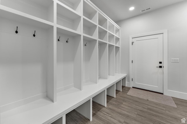 3131 E Lindsay Spring Rd, Heber City, UT 84032 - mudroom featuring wood finished floors, baseboards, visible vents, and recessed lighting