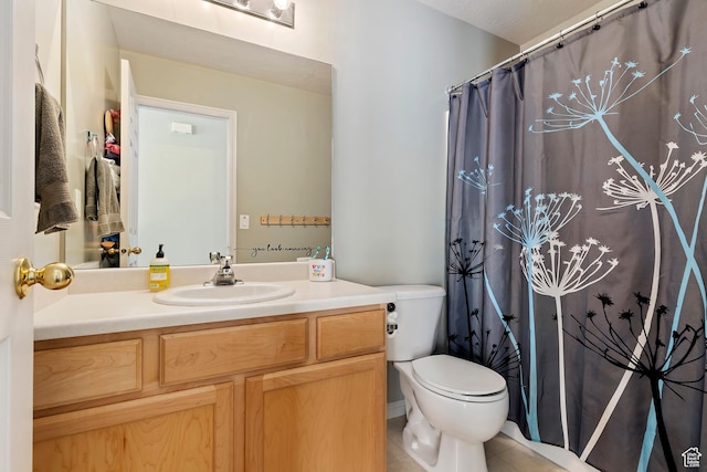 6761 S High Bluff Dr W, West Jordan, UT 84084 - full bath with tile patterned floors, toilet, a shower with shower curtain, and vanity