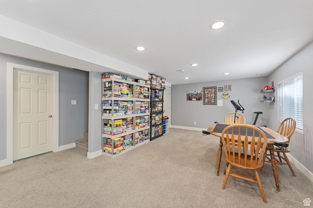 4687 E Jordan Way, Eagle Mountain, UT 84005 - carpeted dining space featuring baseboards, stairs, and recessed lighting