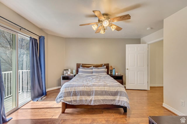 1021 E Riverbend Ln S, Ogden, UT 84404 - bedroom with light wood-style floors, access to exterior, ceiling fan, and baseboards