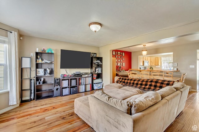 1021 E Riverbend Ln S, Ogden, UT 84404 - living room featuring light wood-style flooring and baseboards