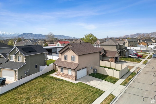 aerial view featuring a residential view and a mountain view