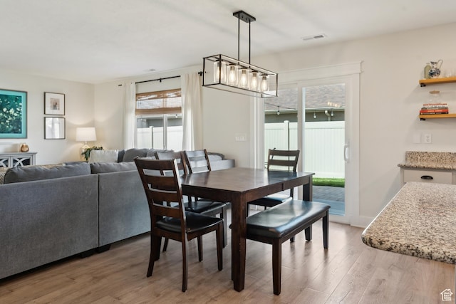 dining room with visible vents and light wood-type flooring