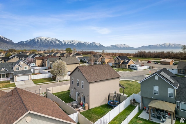 bird's eye view with a residential view and a mountain view