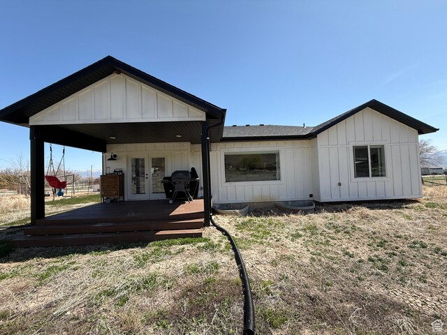140 S 100 E, Wales, UT 84667 - rear view of property with french doors and board and batten siding