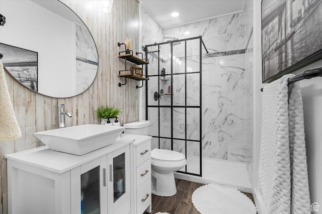 140 S 100 E, Wales, UT 84667 - full bathroom featuring a shower stall, wood finished floors, vanity, and toilet