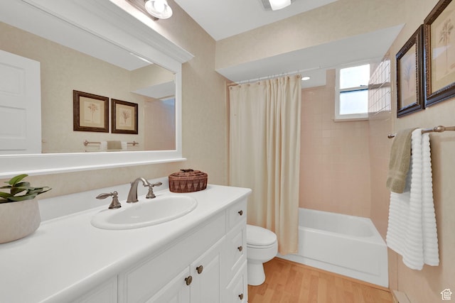 1401 E Sigsbee Ave, Salt Lake City, UT 84103 - bathroom with shower / bath combo, toilet, vanity, and wood finished floors
