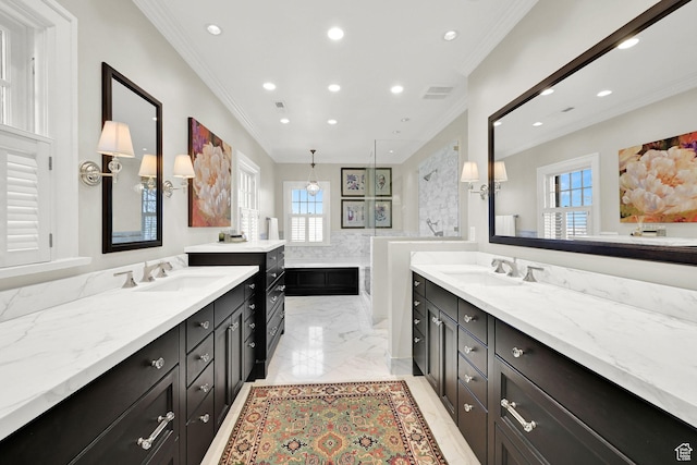 1401 E Sigsbee Ave, Salt Lake City, UT 84103 - full bathroom featuring crown molding, a sink, and a wealth of natural light