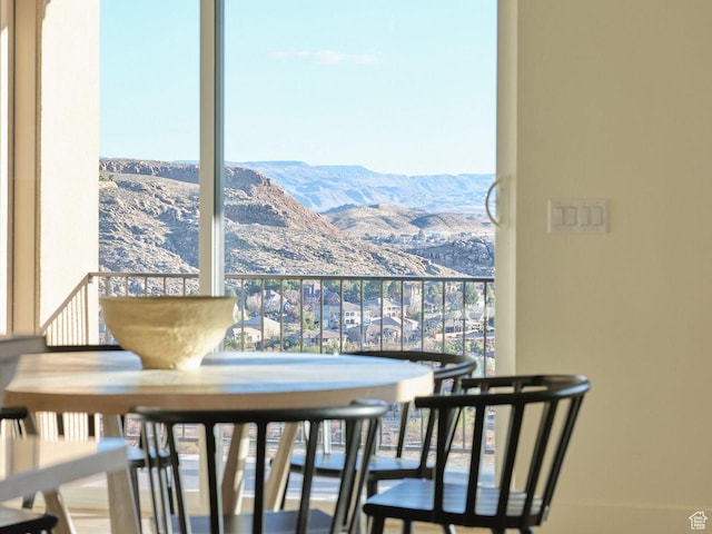 interior space with a mountain view