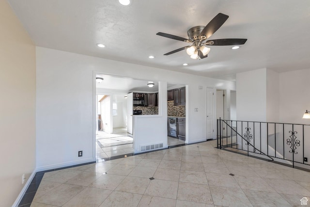 6828 S Georgia Dr, West Jordan, UT 84084 - empty room with baseboards, recessed lighting, light tile patterned floors, visible vents, and ceiling fan