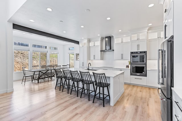 94 S 950 E, Hyde Park, UT 84318 - kitchen featuring double wall oven, wall chimney range hood, recessed lighting, cooktop, and high end refrigerator
