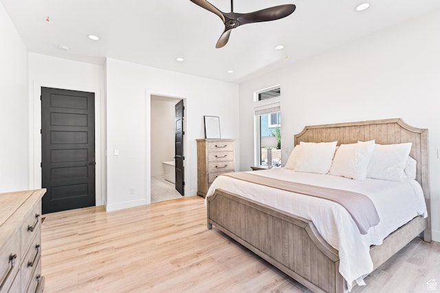 94 S 950 E, Hyde Park, UT 84318 - bedroom featuring ensuite bathroom, baseboards, light wood-type flooring, and recessed lighting