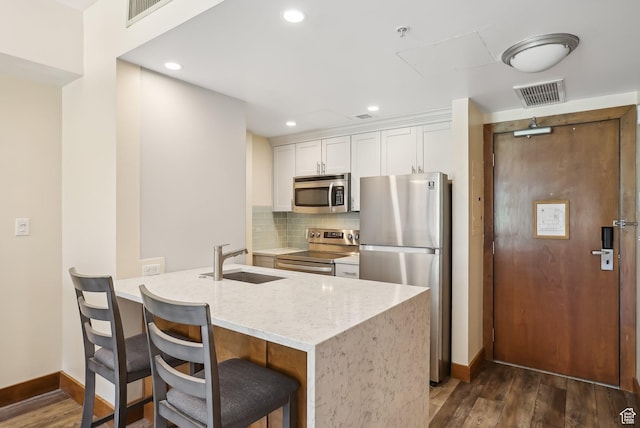 3720 N Sundial Ct Unit Cg02, Park City, UT 84098 - kitchen featuring visible vents, baseboards, a sink, dark wood finished floors, and stainless steel appliances