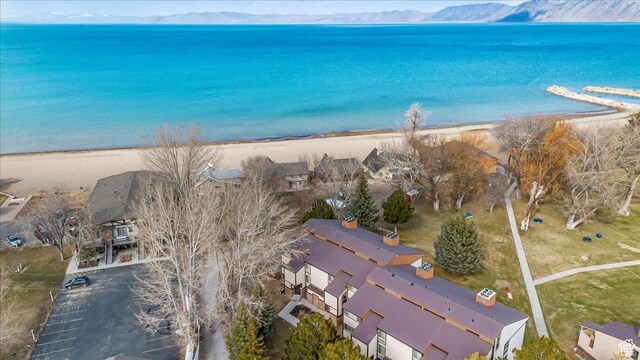 2176 S Bear Blvd, Garden City, UT 84028 - drone / aerial view featuring a beach view and a water and mountain view