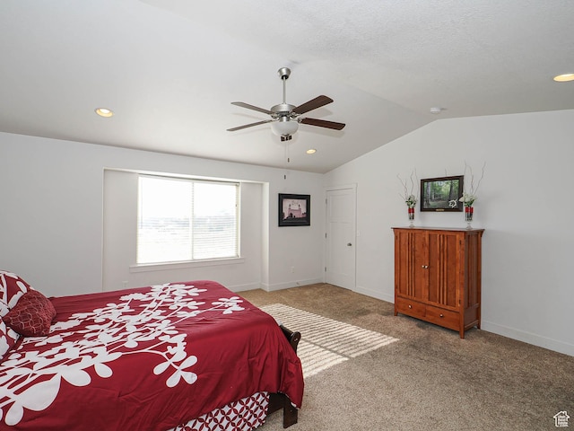 8092 W Rock Creek Cove Ln, Eagle Mountain, UT 84005 - bedroom with recessed lighting, ceiling fan, vaulted ceiling, and carpet floors