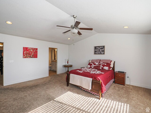 8092 W Rock Creek Cove Ln, Eagle Mountain, UT 84005 - carpeted bedroom featuring recessed lighting, ceiling fan, baseboards, and lofted ceiling